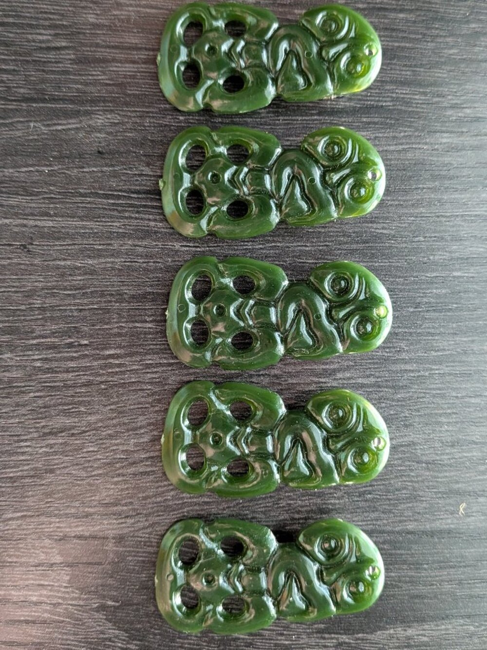 Vintage Hei Tiki Green Figural Button Covers Set of 5
